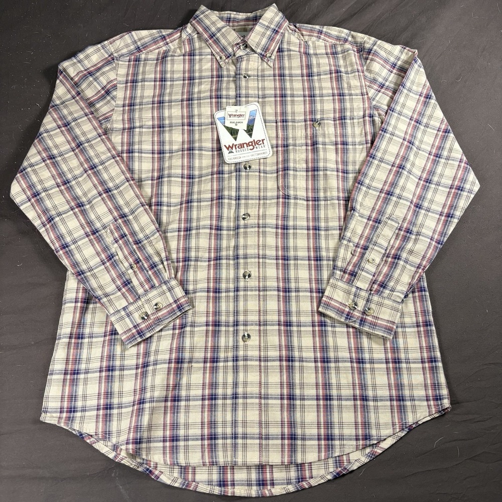 Wrangler Rugged Wear Shirt Mens M Plaid Button Down Long Sleeve Western NWT